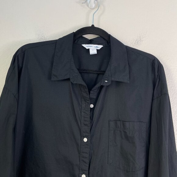 Old Navy Womens Large Black Boyfriend Shirt Button Up Relax Long Sleeve Blouse - Picture 8 of 9